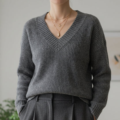 V-Neck Sweater Soft Fabric Blend Refined Style – Elara