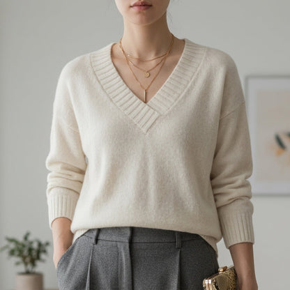 V-Neck Sweater Soft Fabric Blend Refined Style – Elara