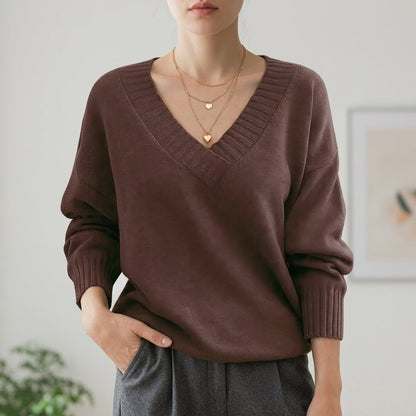 V-Neck Sweater Soft Fabric Blend Refined Style – Elara