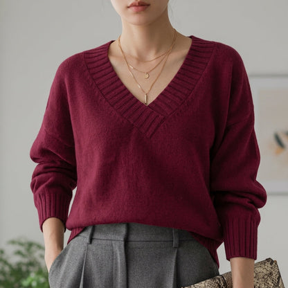 V-Neck Sweater Soft Fabric Blend Refined Style – Elara