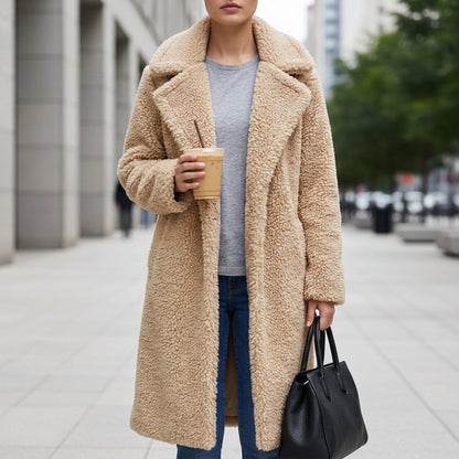 Women's Long Faux Shearling Teddy Coat – Elara