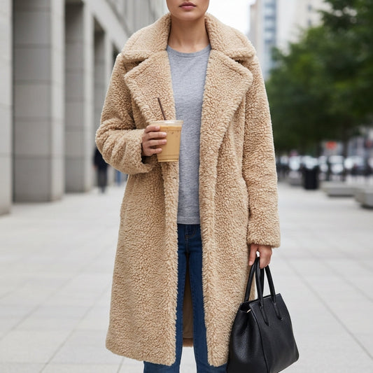 Women's Long Faux Shearling Teddy Coat – Elara