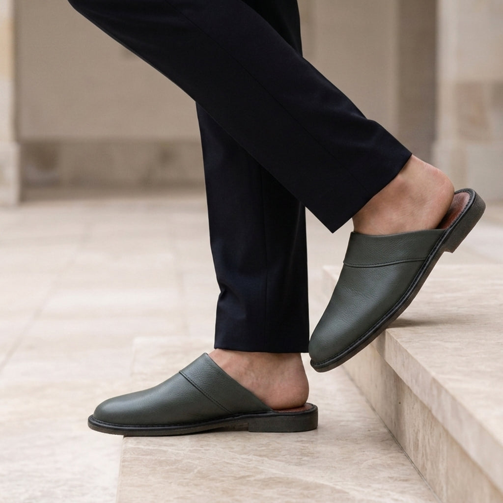 Men's Leather Slip-On Slippers for Relaxing at Home – Lucan