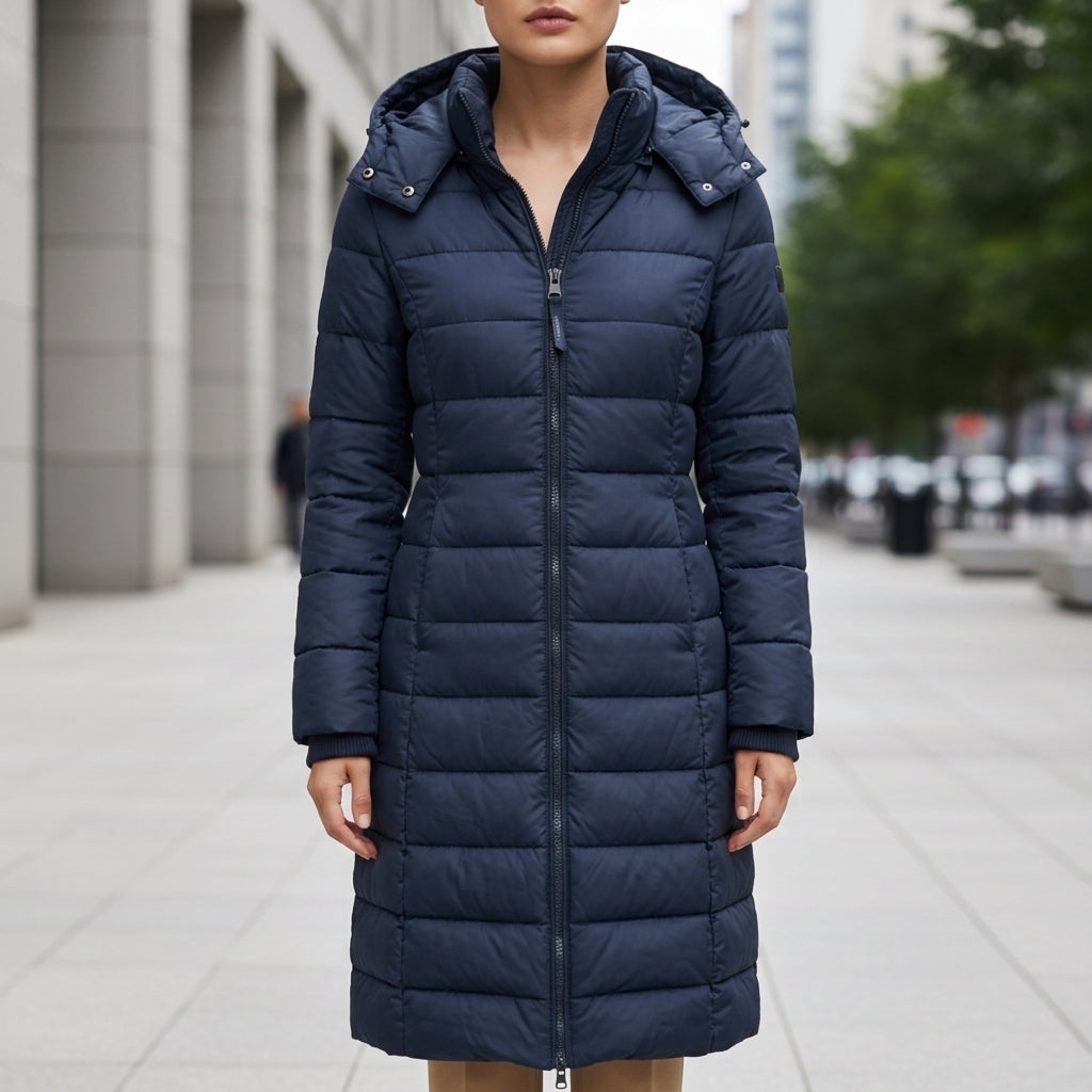 Women's Long Hooded Down Puffer Coat Water Resistant Sleek Fit – Alessia