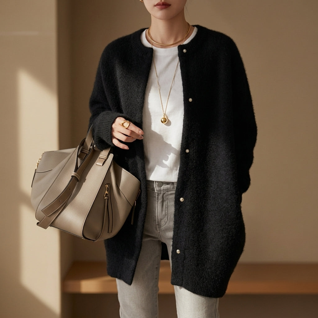 Women's Oversized Wool Blend Cardigan Relaxed Fit Long Sleeve – Celeste