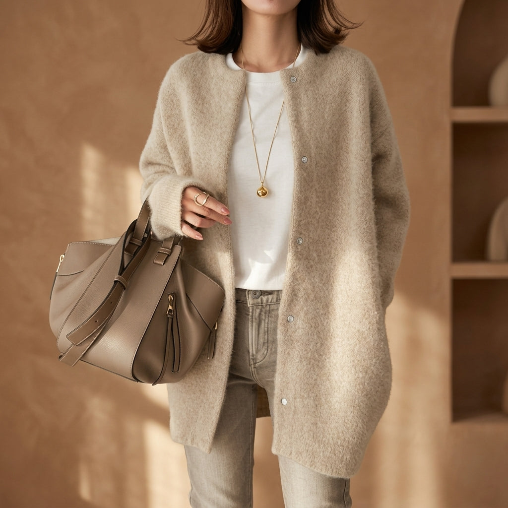 Women's Oversized Wool Blend Cardigan Relaxed Fit Long Sleeve – Celeste