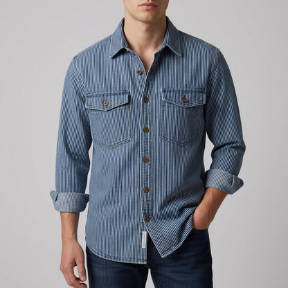 Women’s Striped Denim Shirt Vintage Cotton Blend – Marlowe