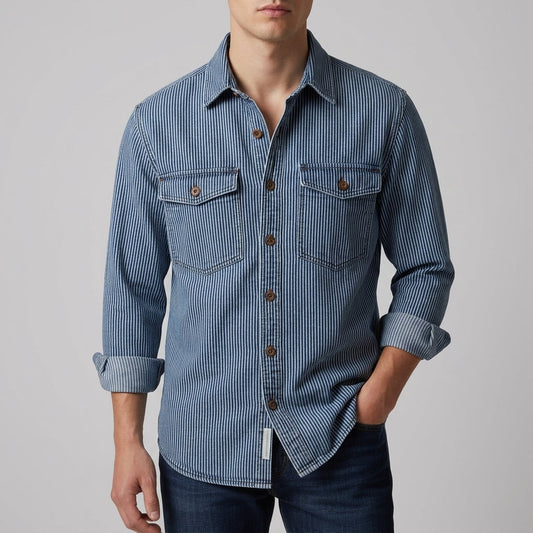Women’s Striped Denim Shirt Vintage Cotton Blend – Marlowe