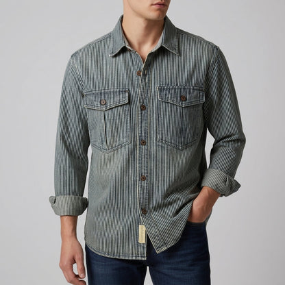 Women’s Striped Denim Shirt Vintage Cotton Blend – Marlowe