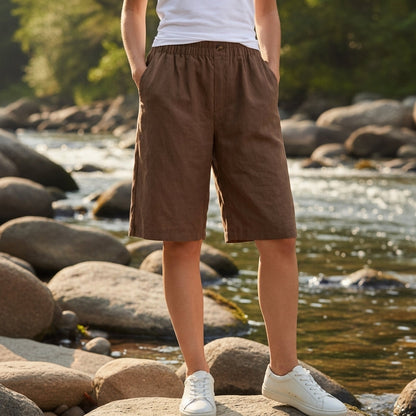 Women's Bermuda Shorts Wide A-Line Fabric Blend Elastic Waist – Elara
