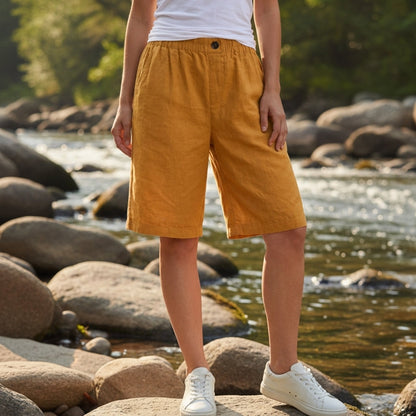Women's Bermuda Shorts Wide A-Line Fabric Blend Elastic Waist – Elara