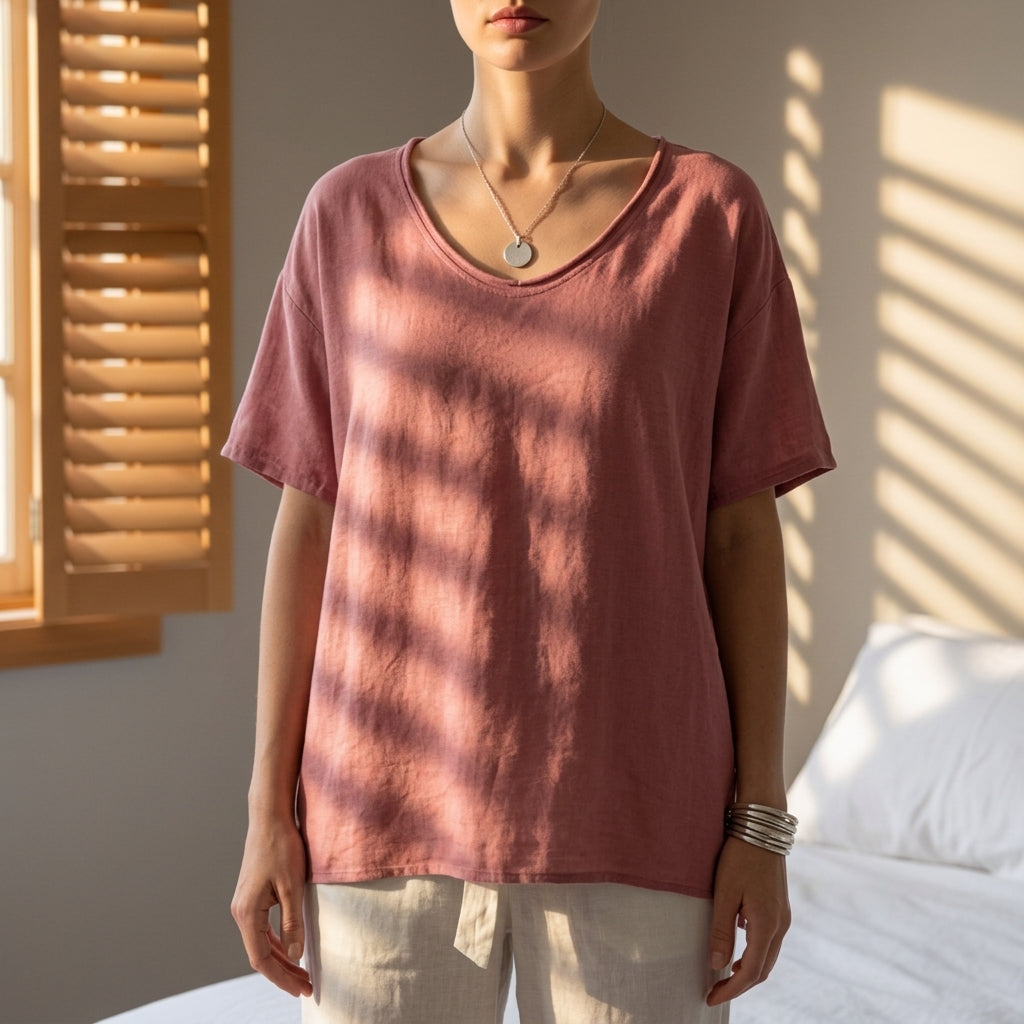 Oversized U-Neck T-Shirt Relaxed Short Sleeve Fit – Livia