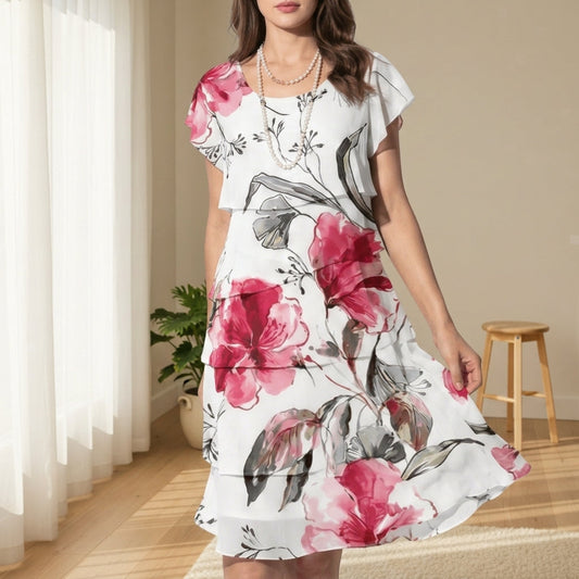 Women's Floral Tiered Ruffle Mini Dress Chiffon Blend – Celeste