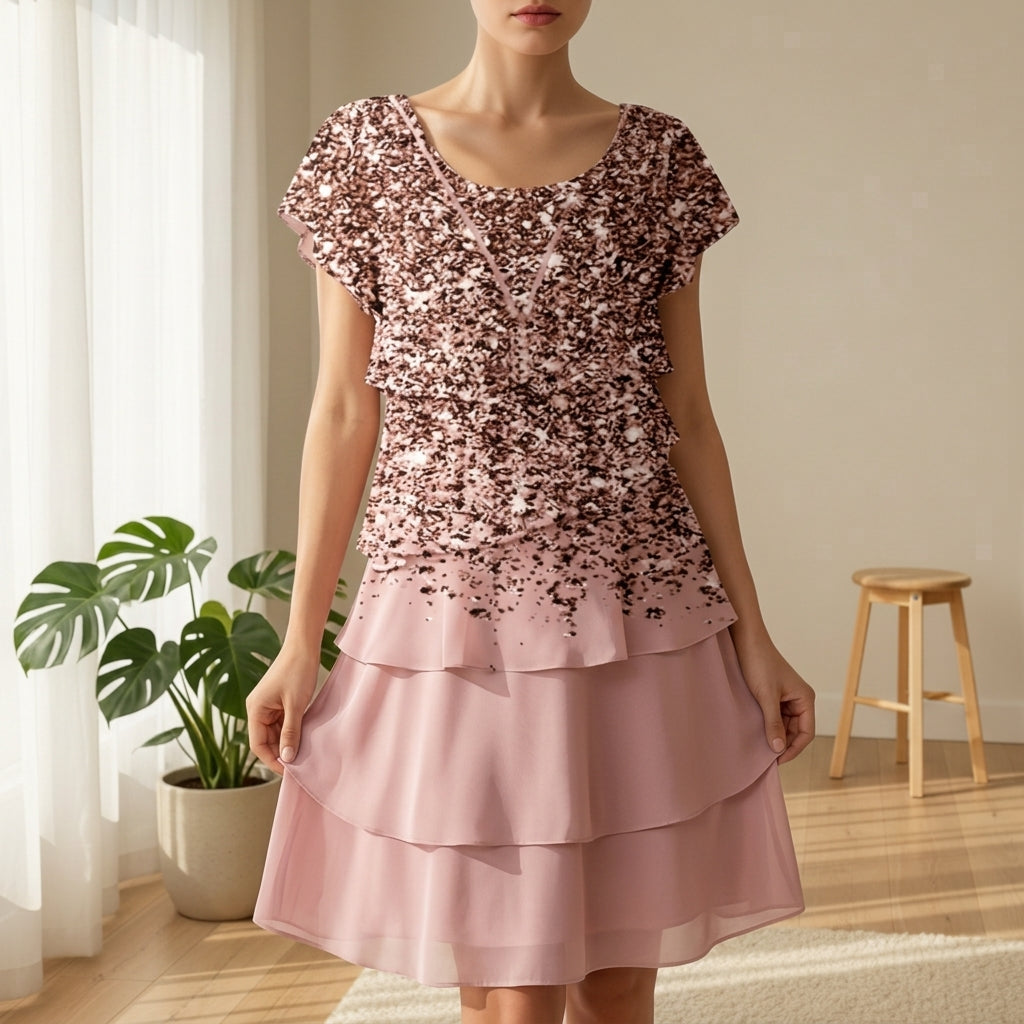Women's Floral Tiered Ruffle Mini Dress Chiffon Blend – Celeste