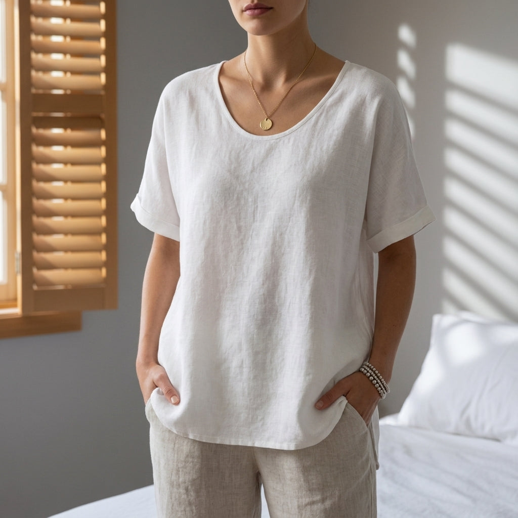 Oversized U-Neck T-Shirt Relaxed Short Sleeve Fit – Livia