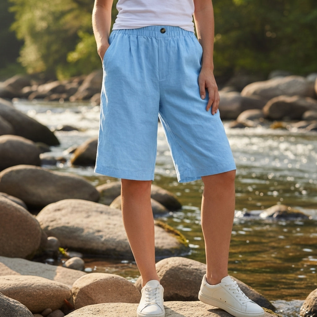 Women's Bermuda Shorts Wide A-Line Fabric Blend Elastic Waist – Elara