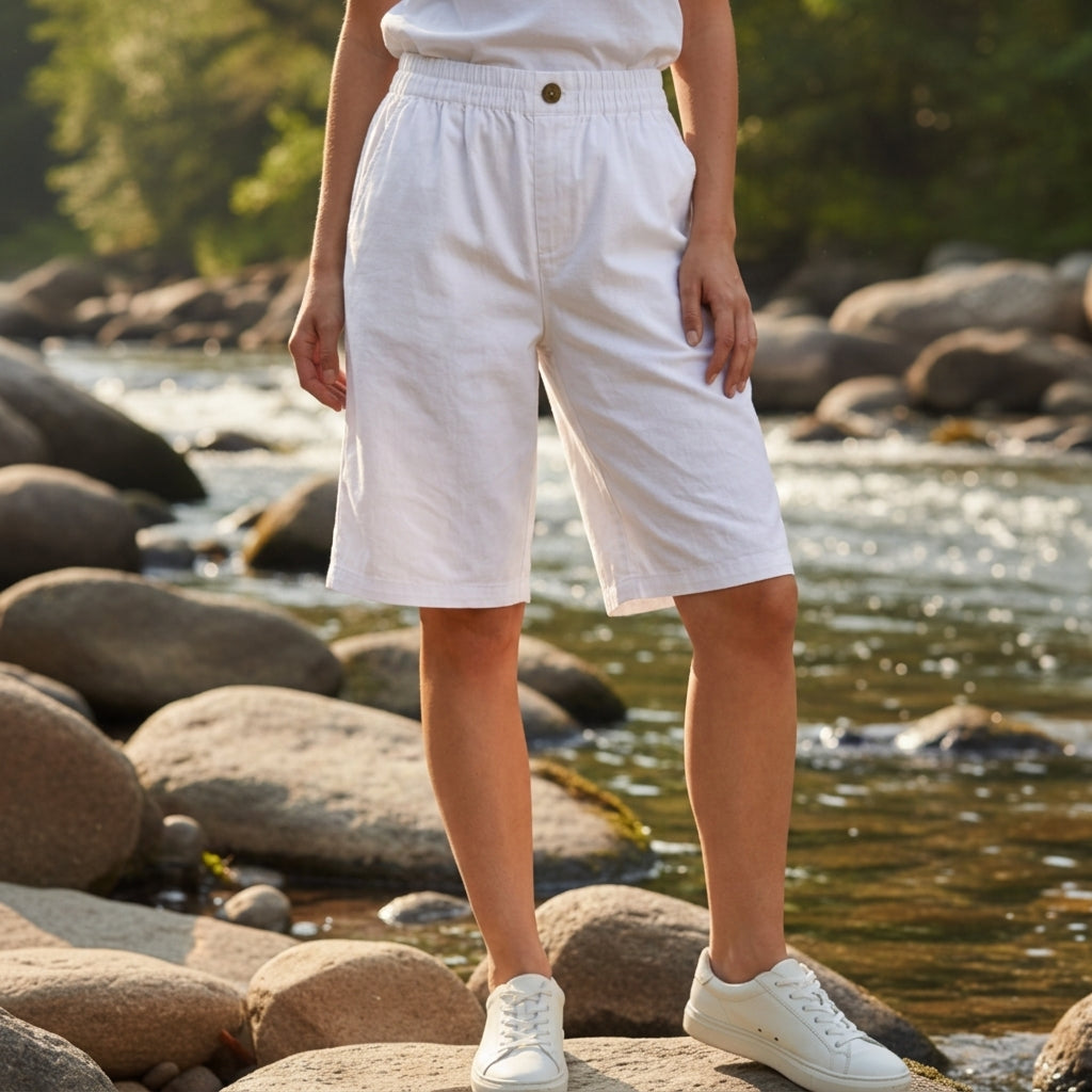 Women's Bermuda Shorts Wide A-Line Fabric Blend Elastic Waist – Elara
