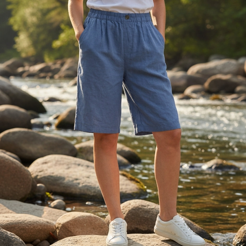 Women's Bermuda Shorts Wide A-Line Fabric Blend Elastic Waist – Elara
