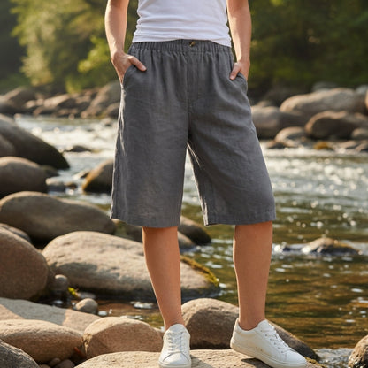 Women's Bermuda Shorts Wide A-Line Fabric Blend Elastic Waist – Elara