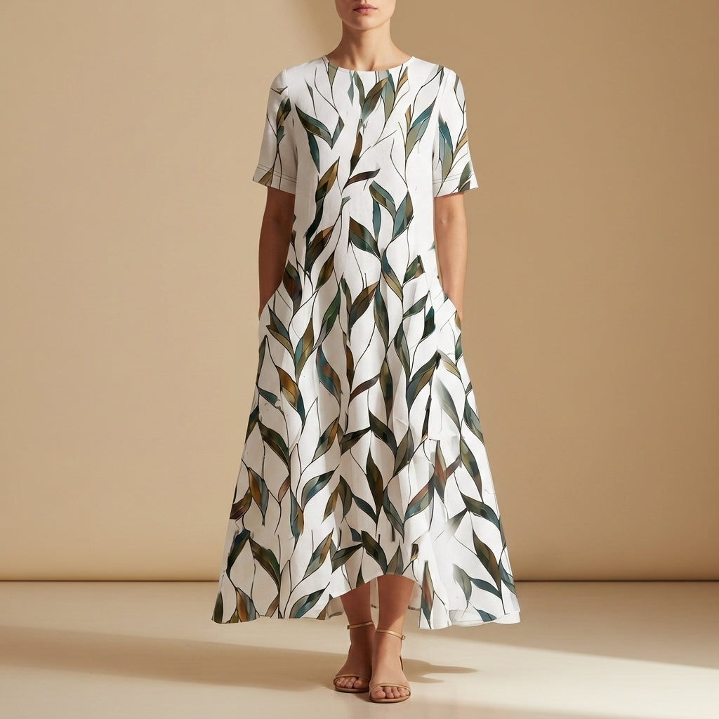 Women's Floral A-Line Midi Dress with Pockets – Elara