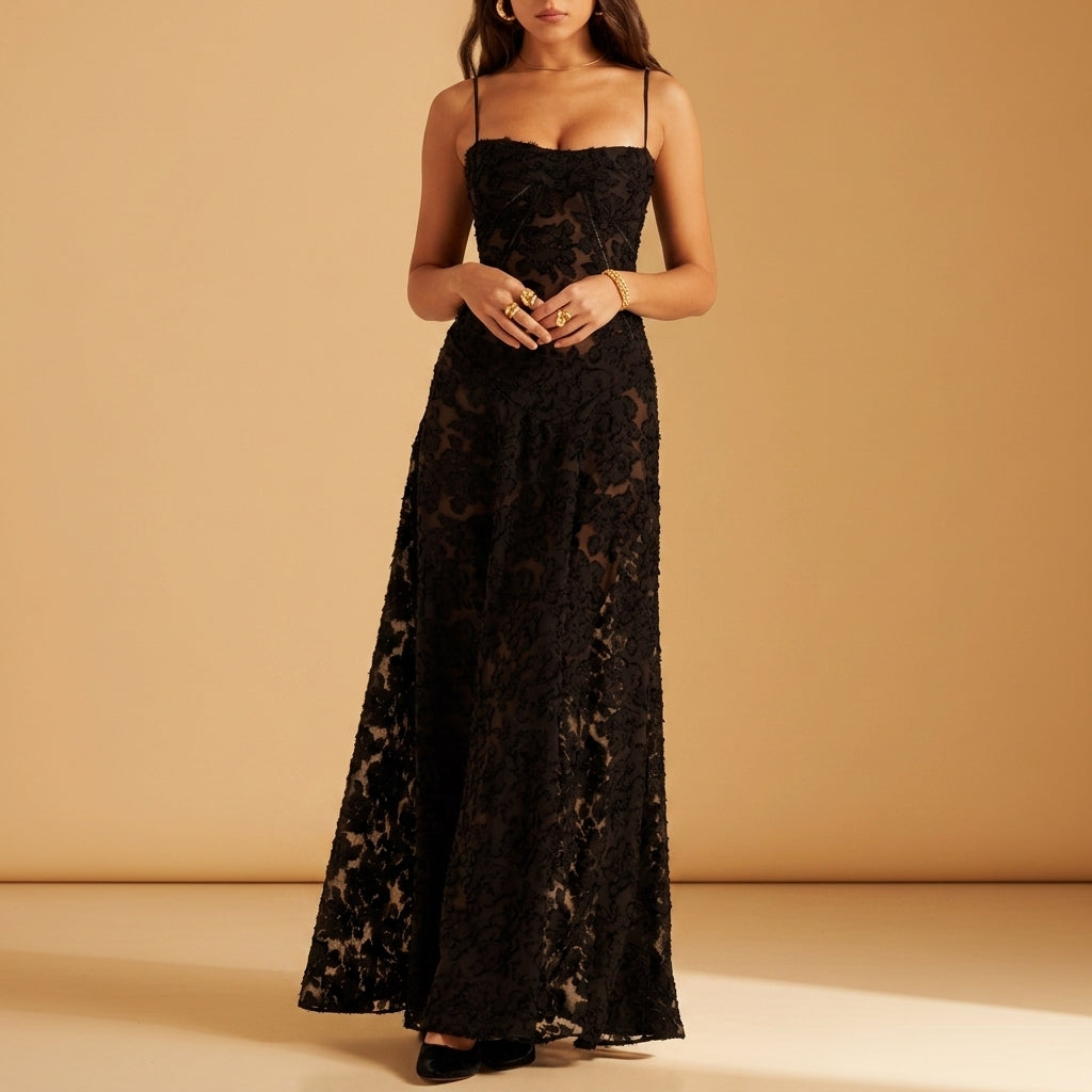 Women's Silk-Like Maxi Dress Open Back Floor-Length – Celeste