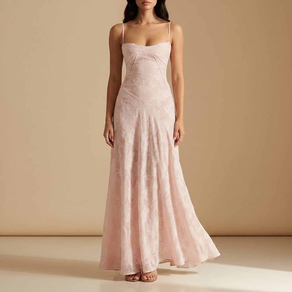 Women's Silk-Like Maxi Dress Open Back Floor-Length – Celeste