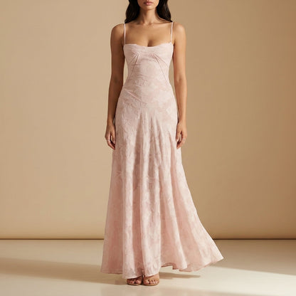 Women's Silk-Like Maxi Dress Open Back Floor-Length – Celeste