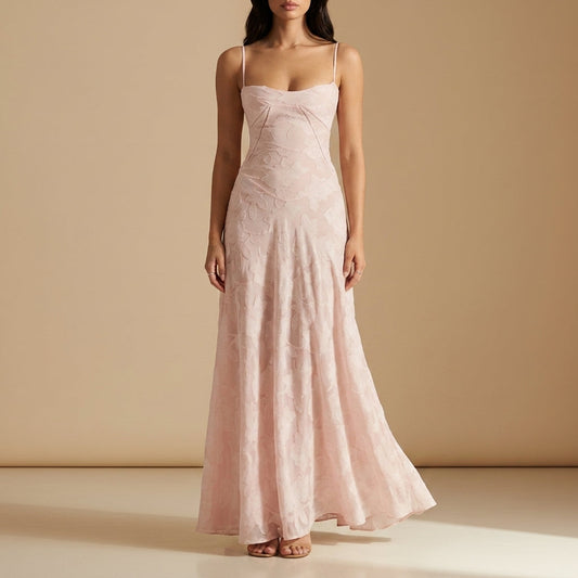 Women's Silk-Like Maxi Dress Open Back Floor-Length – Celeste