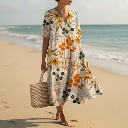 Women's Floral Cocoon Summer Dress V-Neck Lightweight Fit – Elara