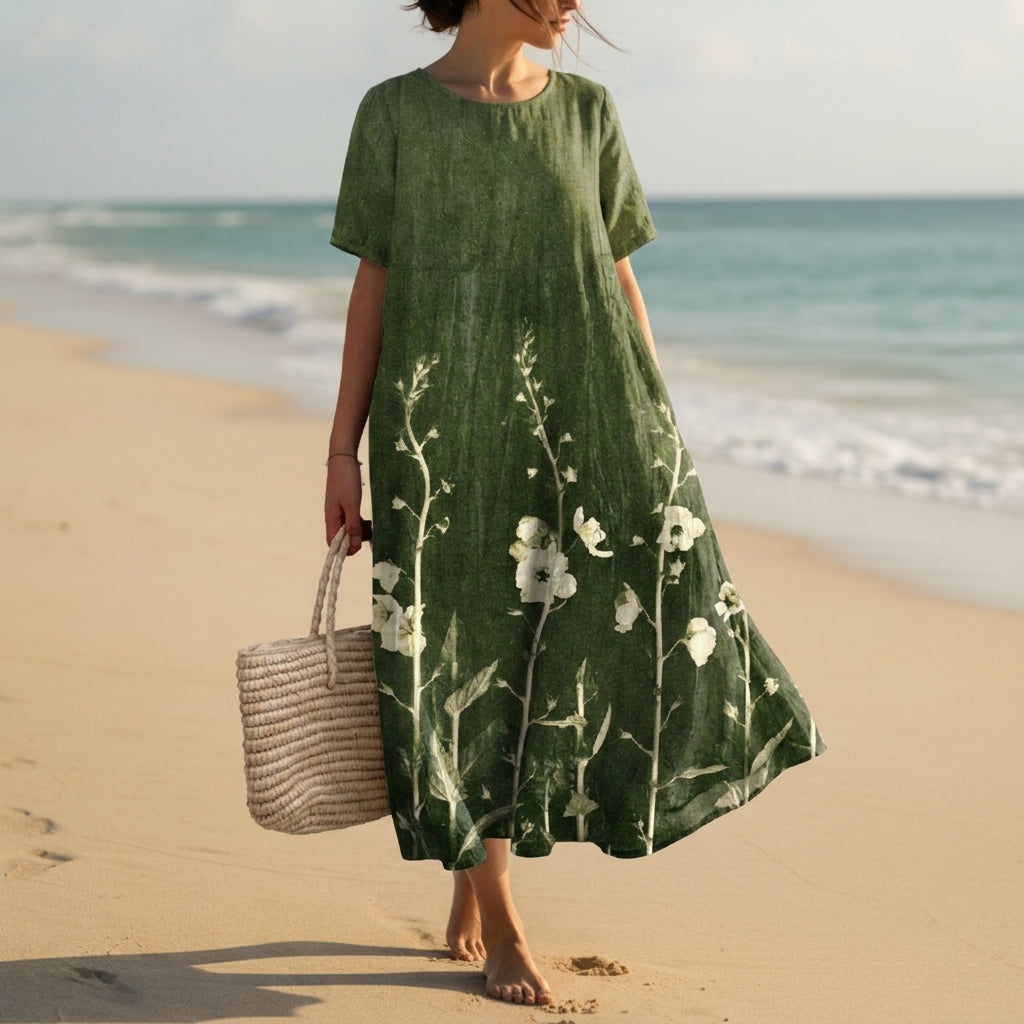 Women's Floral Cocoon Summer Dress V-Neck Lightweight Fit – Elara