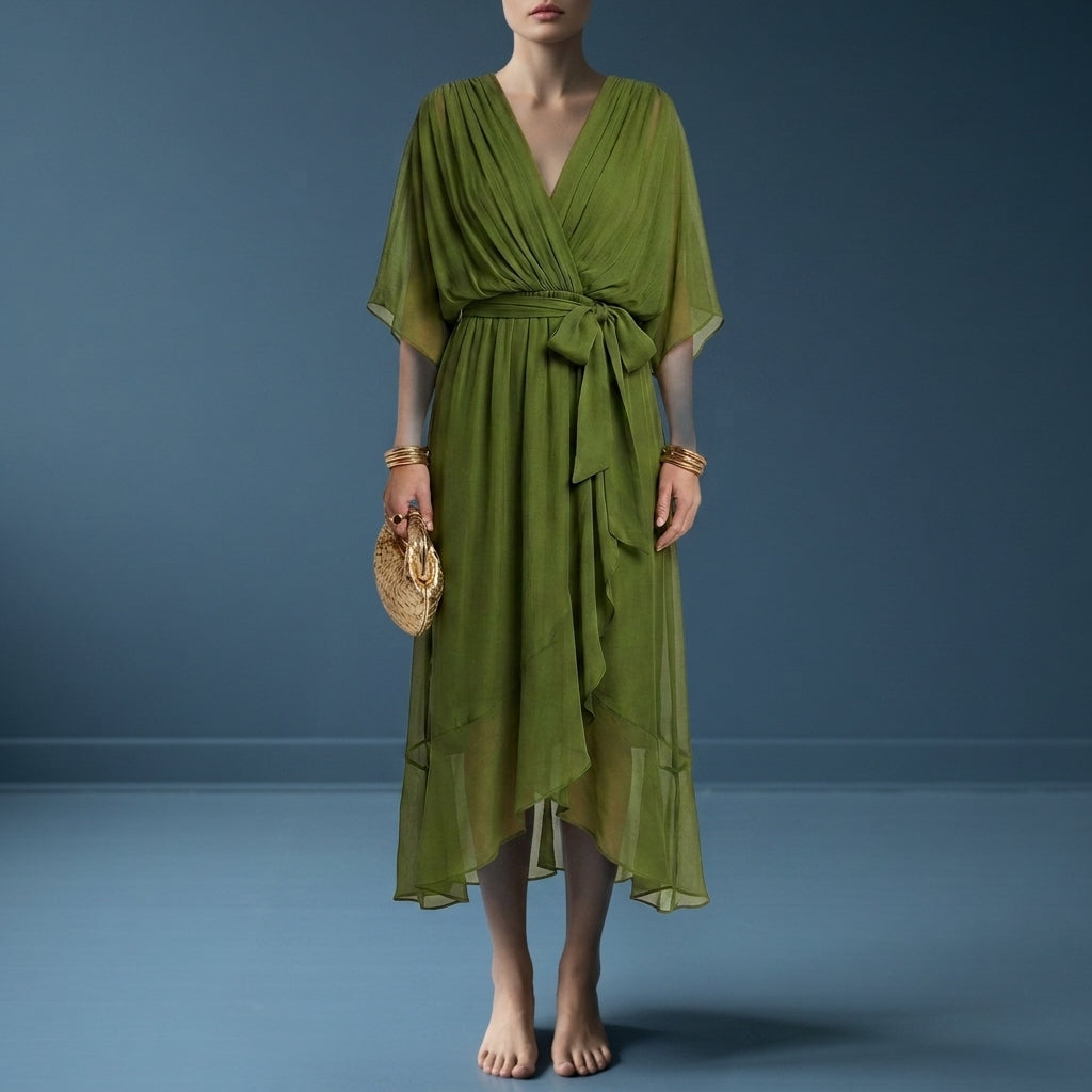 Women's Chiffon Wrap Maxi Dress V-Neck Kimono Sleeves – Celeste