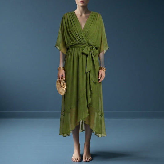 Women's Chiffon Wrap Maxi Dress V-Neck Kimono Sleeves – Celeste