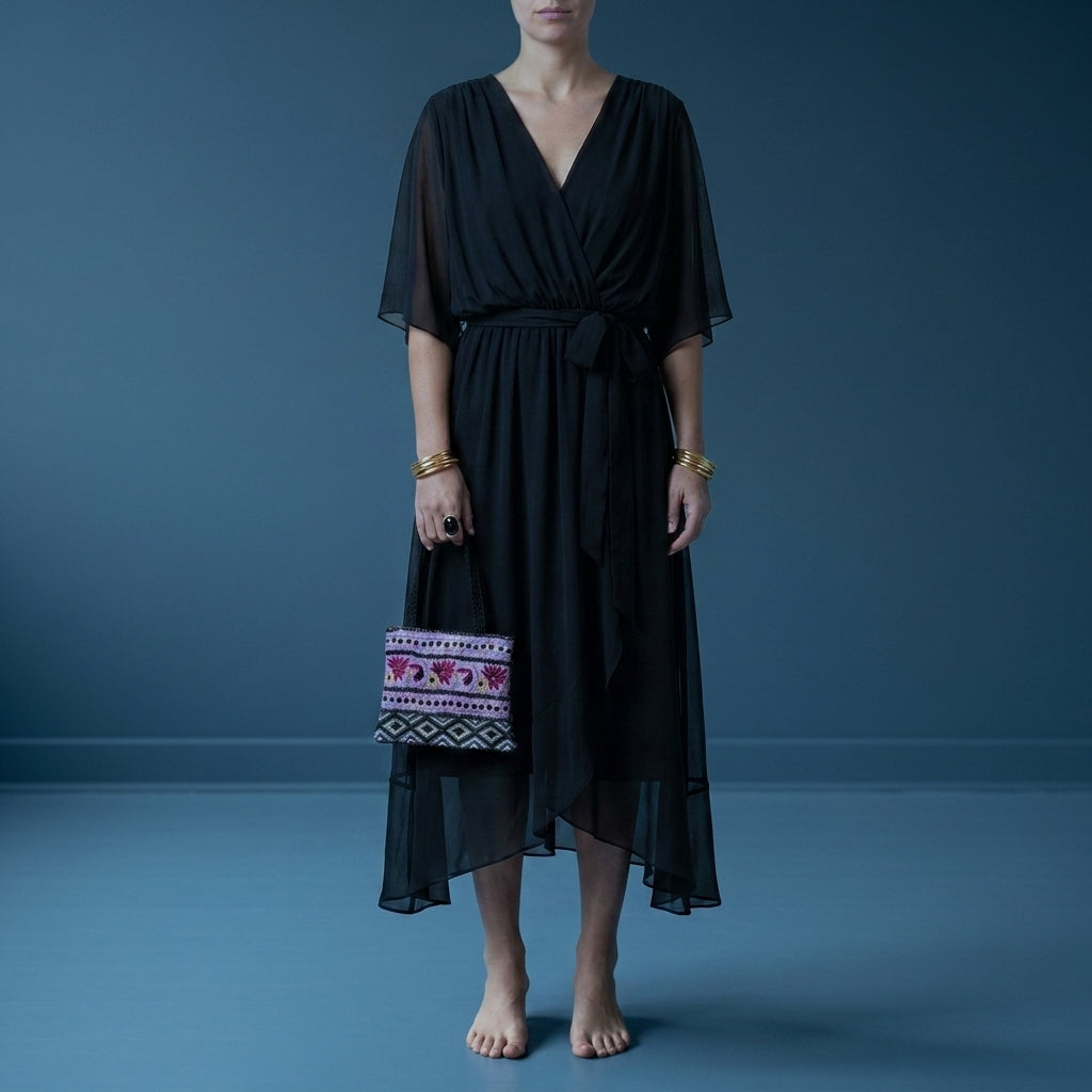 Women's Chiffon Wrap Maxi Dress V-Neck Kimono Sleeves – Celeste