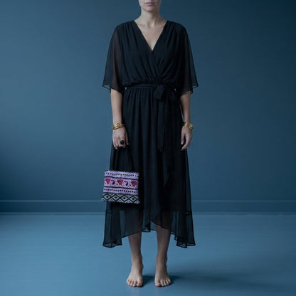 Women's Chiffon Wrap Maxi Dress V-Neck Kimono Sleeves – Celeste