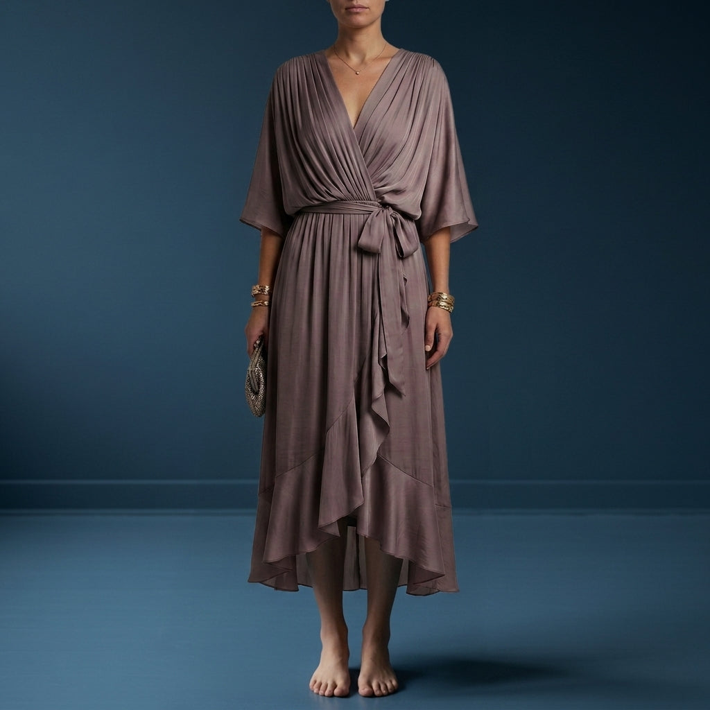 Women's Chiffon Wrap Maxi Dress V-Neck Kimono Sleeves – Celeste