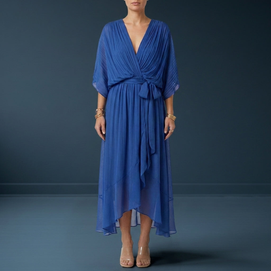 Women's Chiffon Wrap Maxi Dress V-Neck Kimono Sleeves – Celeste