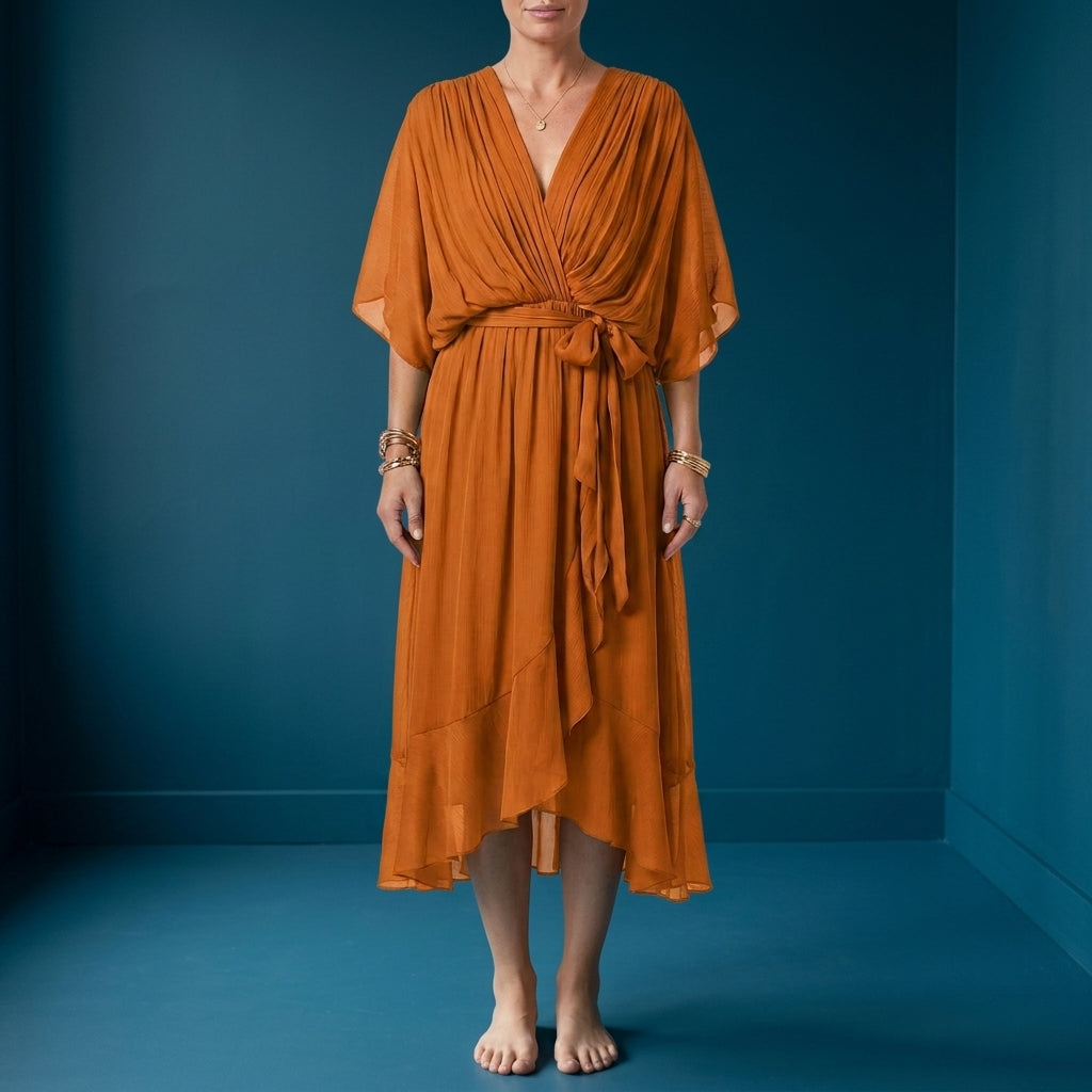 Women's Chiffon Wrap Maxi Dress V-Neck Kimono Sleeves – Celeste
