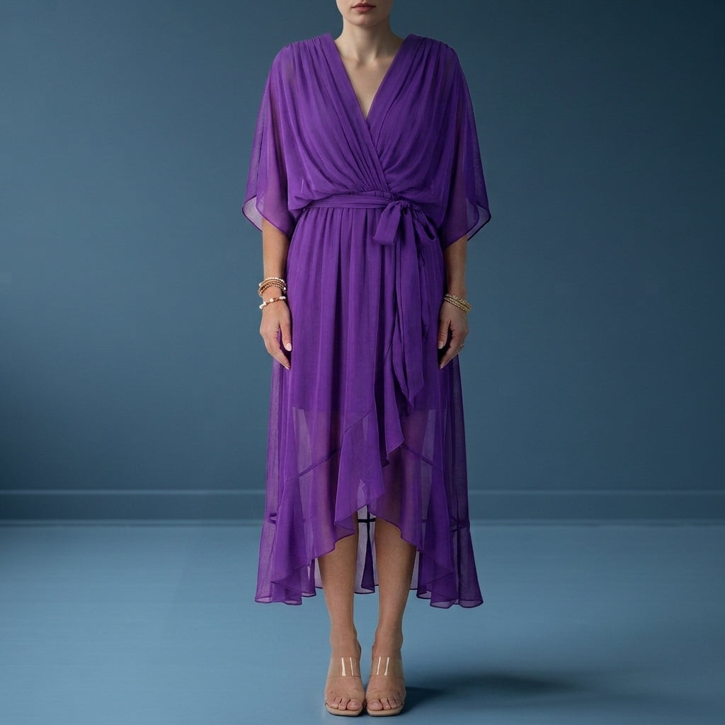Women's Chiffon Wrap Maxi Dress V-Neck Kimono Sleeves – Celeste