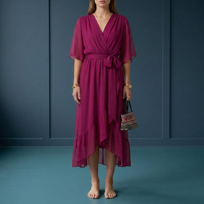 Women's Chiffon Wrap Maxi Dress V-Neck Kimono Sleeves – Celeste
