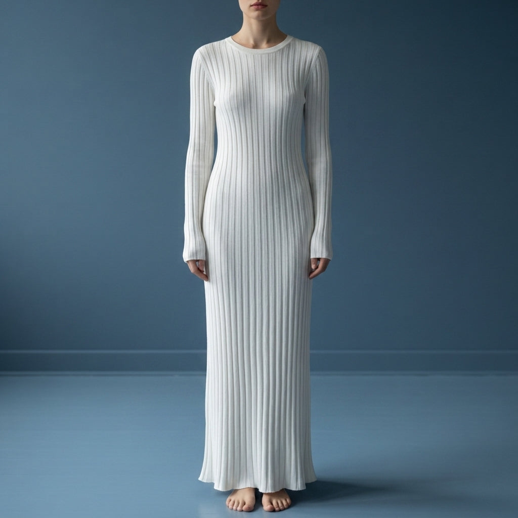 Women's Ribbed Knit Maxi Dress Slim Fit Vertical Lines – Elara