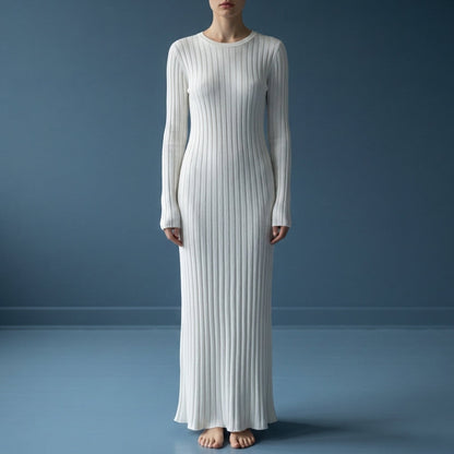 Women's Ribbed Knit Maxi Dress Slim Fit Vertical Lines – Elara