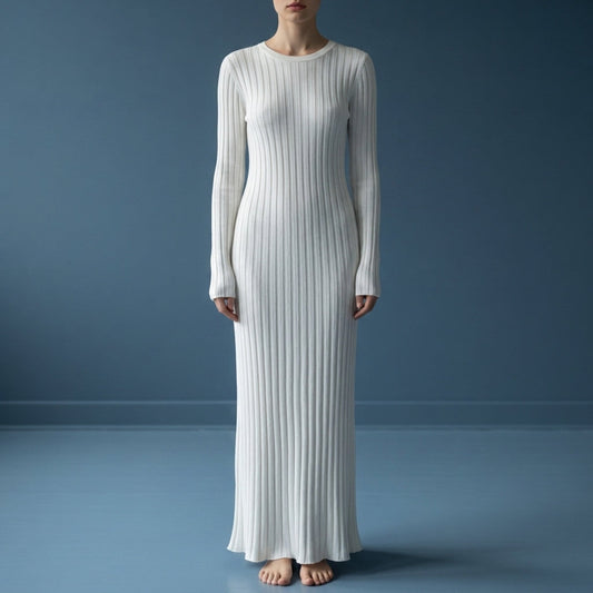 Women's Ribbed Knit Maxi Dress Slim Fit Vertical Lines – Elara
