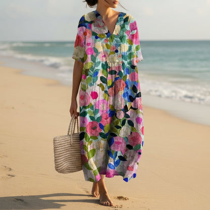 Women's Floral Cocoon Summer Dress V-Neck Lightweight Fit – Elara