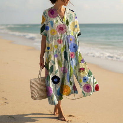 Women's Floral Cocoon Summer Dress V-Neck Lightweight Fit – Elara