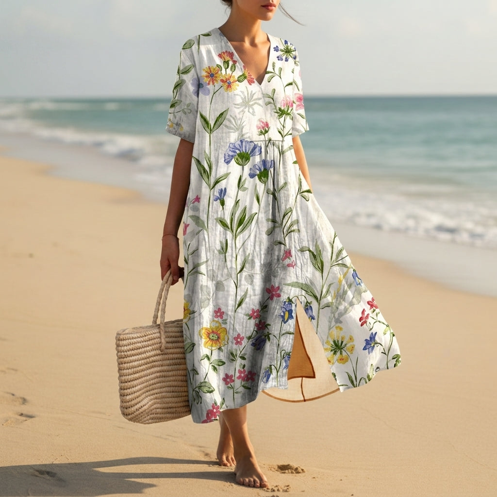 Women's Floral Cocoon Summer Dress V-Neck Lightweight Fit – Elara