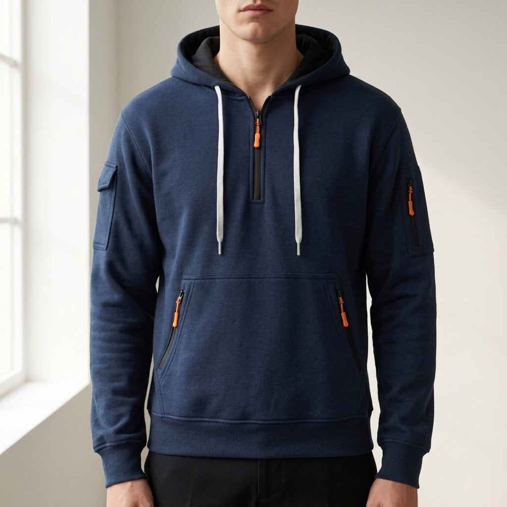 Quarter-Zip Hoodie Multi-Pocket Adjustable Hood Comfortable Fit – Rowan