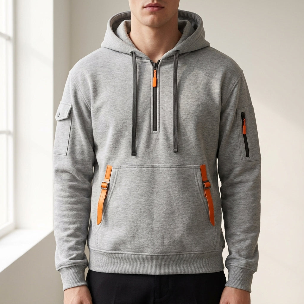 Quarter-Zip Hoodie Multi-Pocket Adjustable Hood Comfortable Fit – Rowan