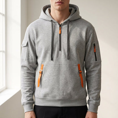 Quarter-Zip Hoodie Multi-Pocket Adjustable Hood Comfortable Fit – Rowan