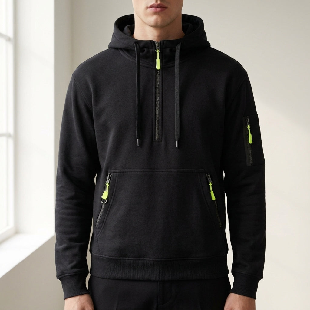 Quarter-Zip Hoodie Multi-Pocket Adjustable Hood Comfortable Fit – Rowan