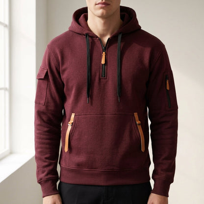 Quarter-Zip Hoodie Multi-Pocket Adjustable Hood Comfortable Fit – Rowan